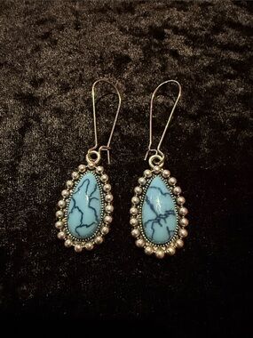 Blue Teardrop Stone Dangle Earrings - Women Jewelry